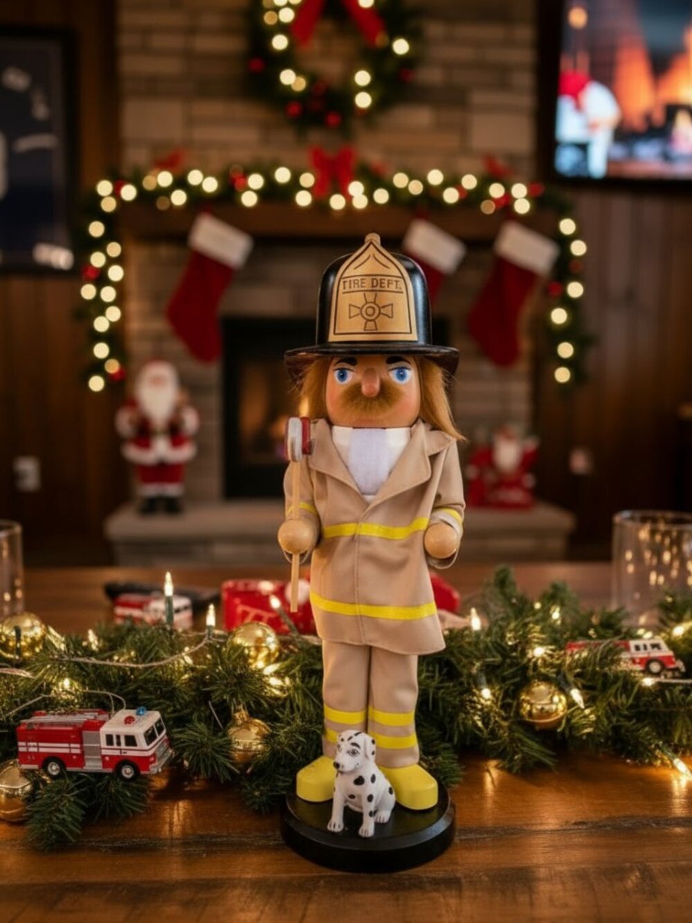 Santa's Workshop Fireman Nutcracker 14" Fire Chief with Dalmatian Dog & Axe